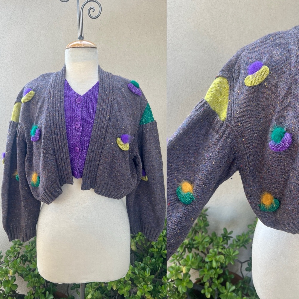 Vtg avant-garde bolero sweater cardigan multicolor S/M Ménage a trois Kippys